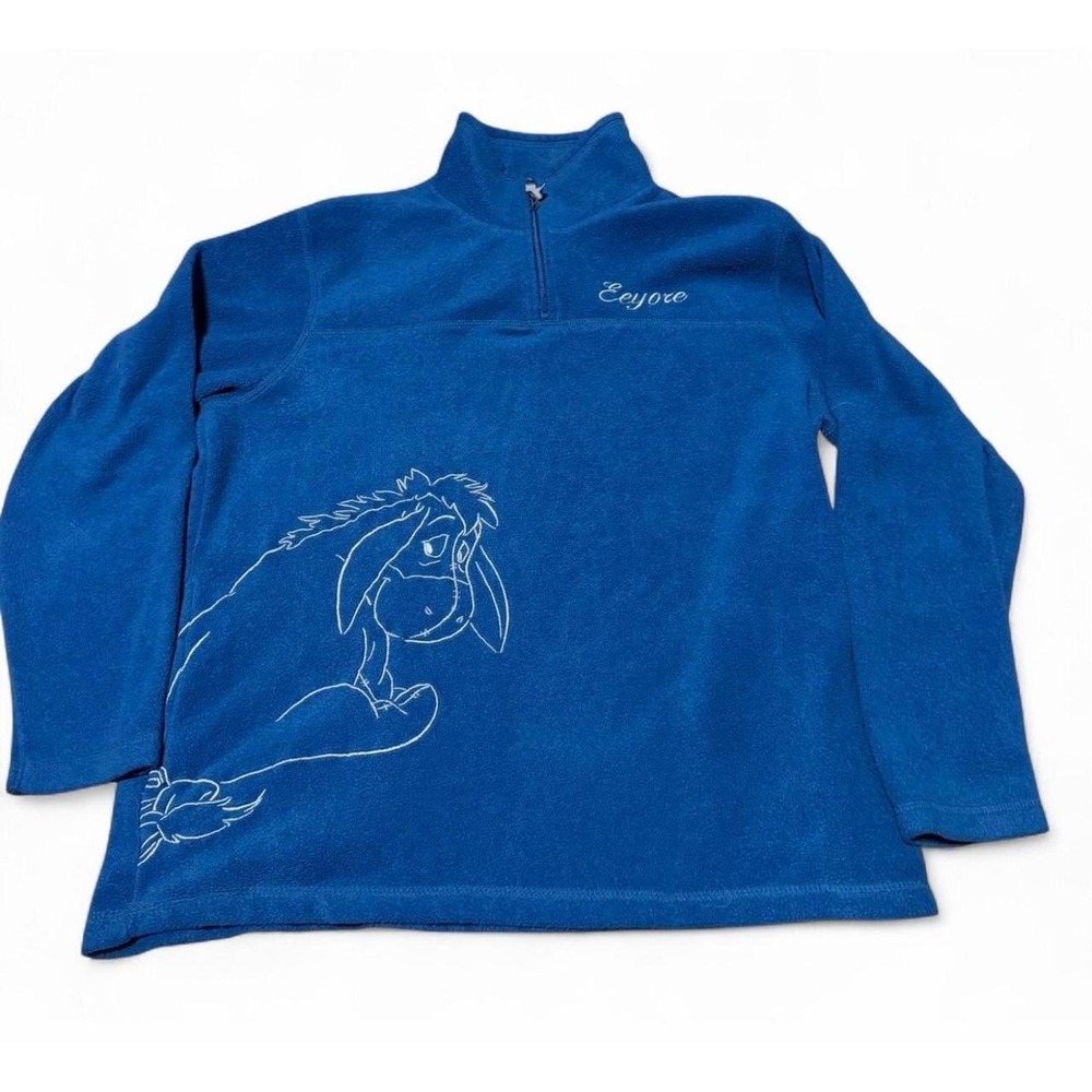 Disney Eeyore Women's Large Blue Fleece 1/4 Zip Pullover Embroidered Winnie Pooh